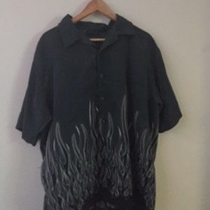 edgy oversized flame button up